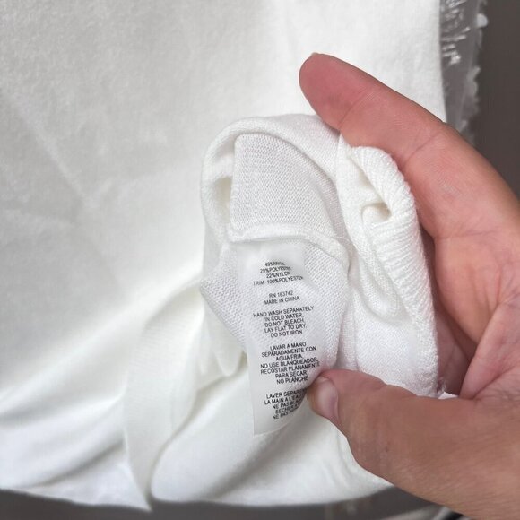 Sioni Milano White Knit Sweater With Embroidered Sheer Sleeves- Sz.‎ M - Picture 4 of 5